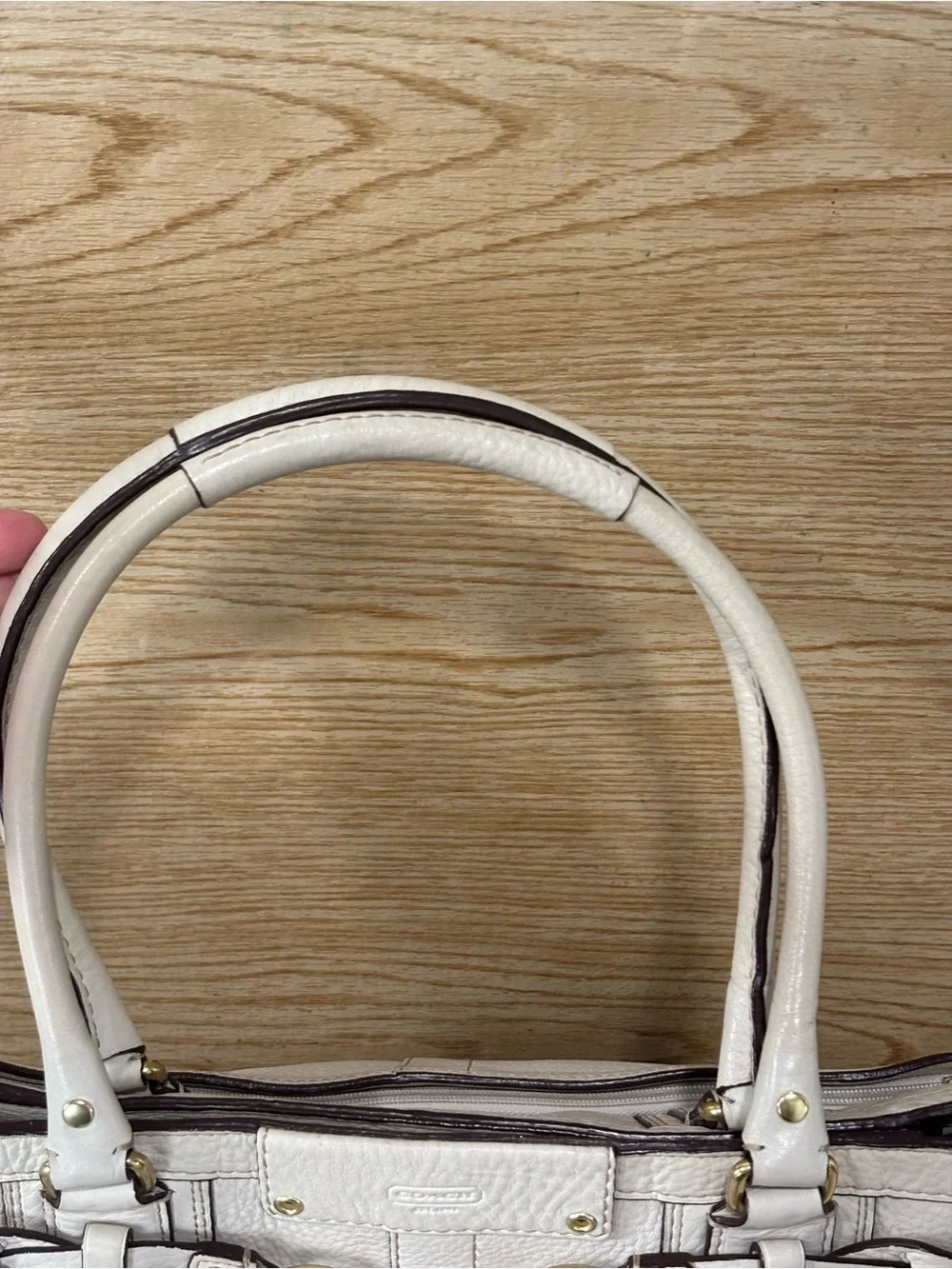 Coach white leather hampton carryall bag